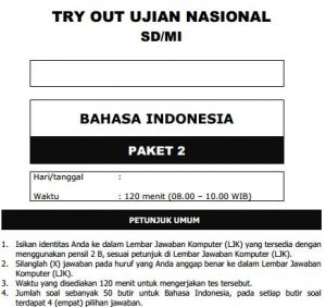 Kumpulan Soal Uji Coba UN SD Bahasa Indonesia Paket 2 dan Kunci Jawaban