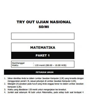 Kumpulan Soal Uji Coba UN SD Matematika Paket 1 dan Kunci Jawaban