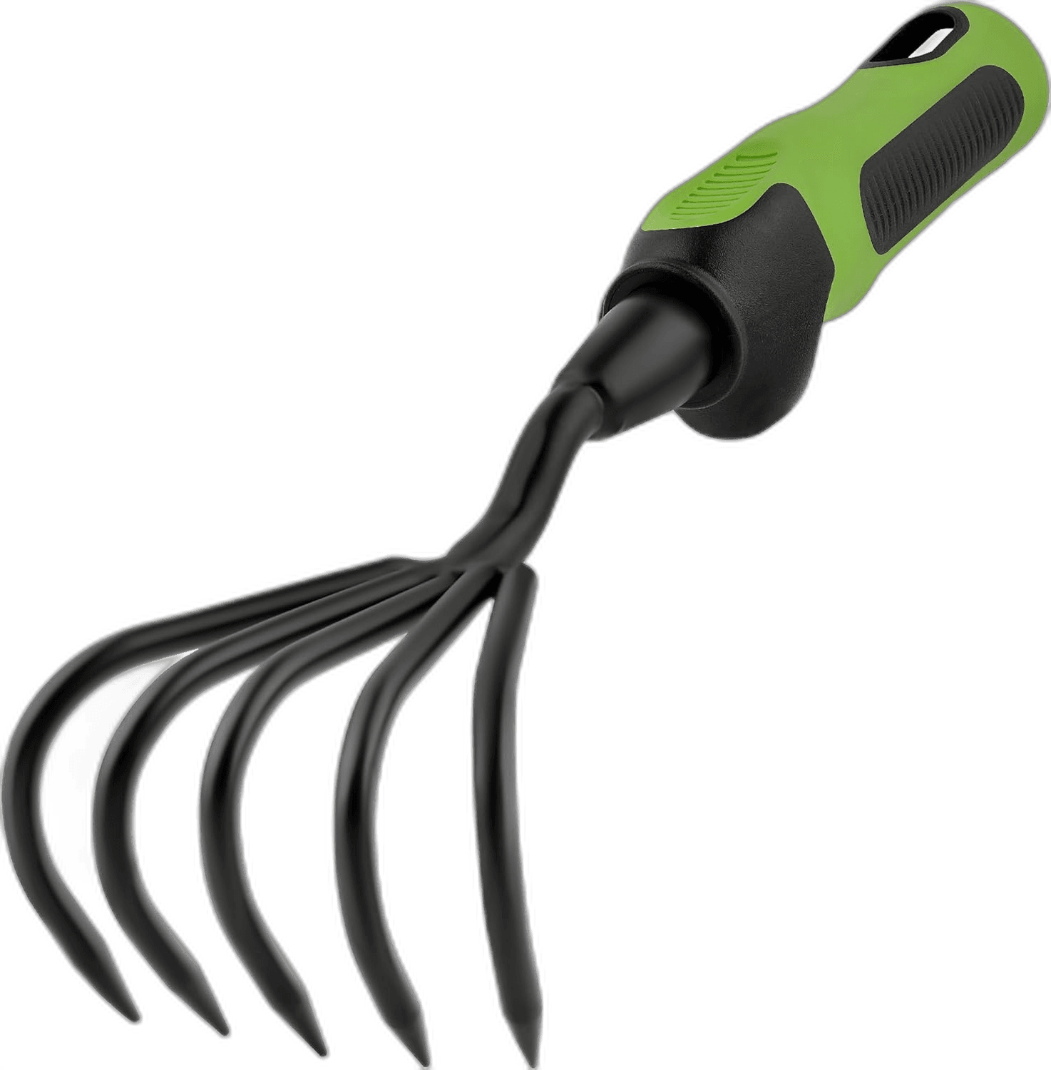 Garden Rake and Hand Cultivator With Green Handler