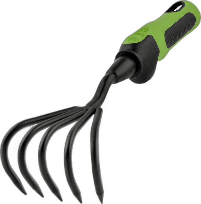 Garden Rake and Hand Cultivator With Green Handler
