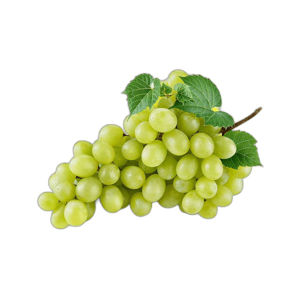 Fresh Green Grapes Fruit With Leaves