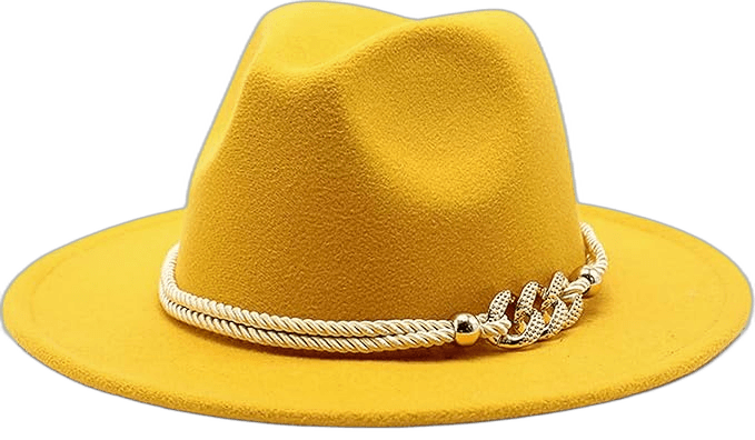 Yellow Women Felt Fedora Hat With Ring Belt