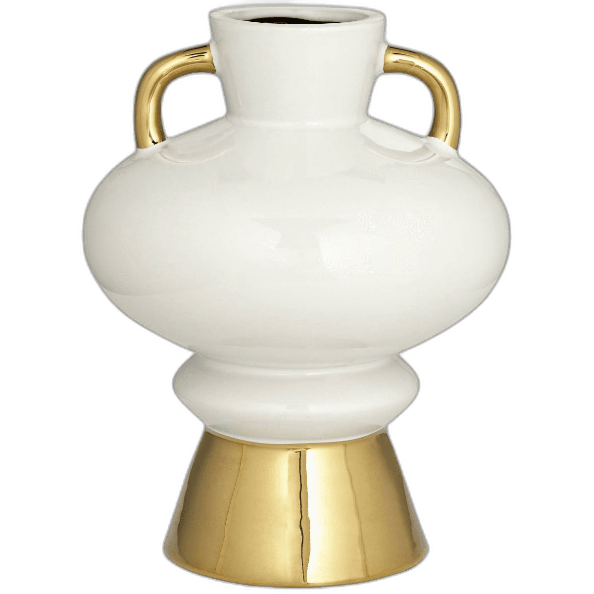 White Ceramic Vase With Handle Gold Accent