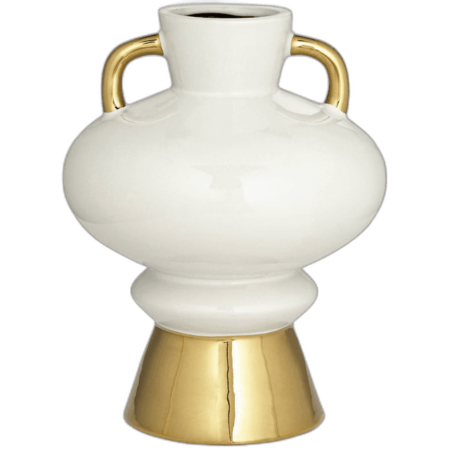 White Ceramic Vase With Handle Gold Accent