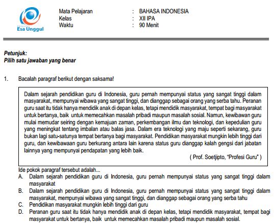 Prediksi Soal UN SMA Bahasa Indonesia Paket B dan Kunci Jawaban
